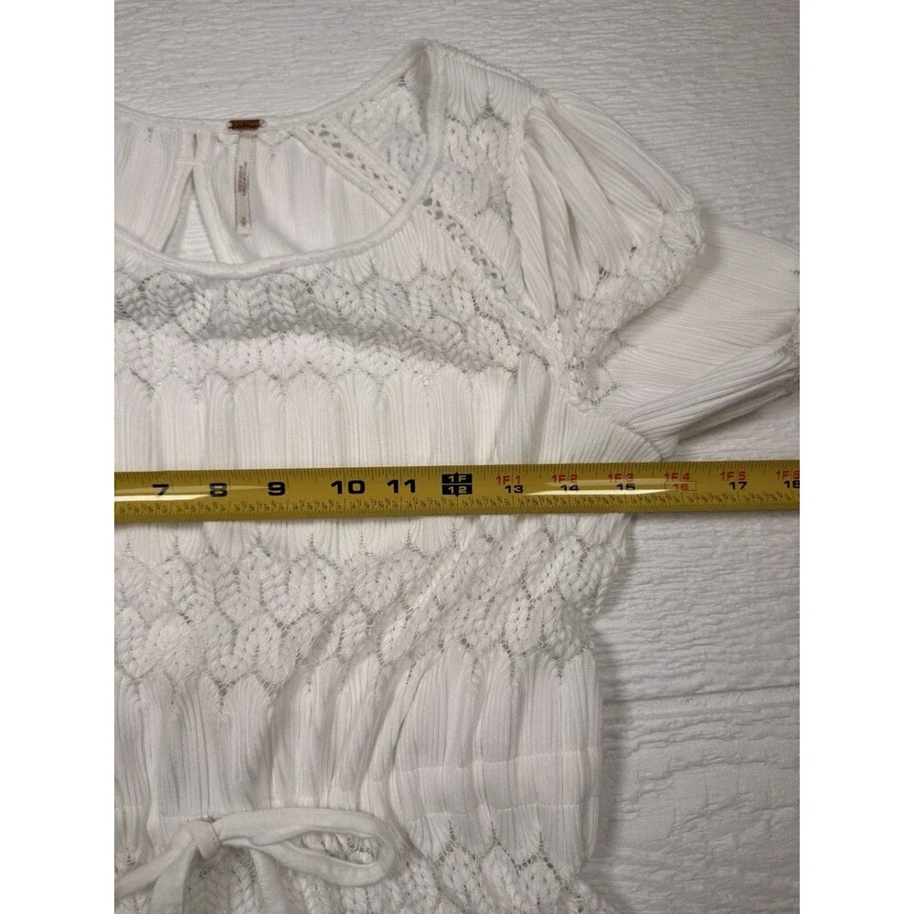 Free People Fire Island Top S White Crochet Boho Peasant Festival Blouse